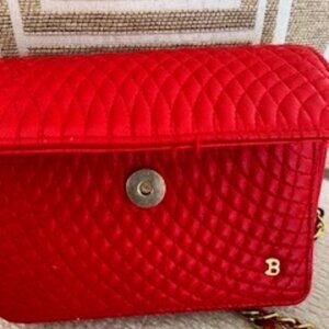 Red " B" Initial Shoulder and Waist leather Bag Gold/Red 24inch chain